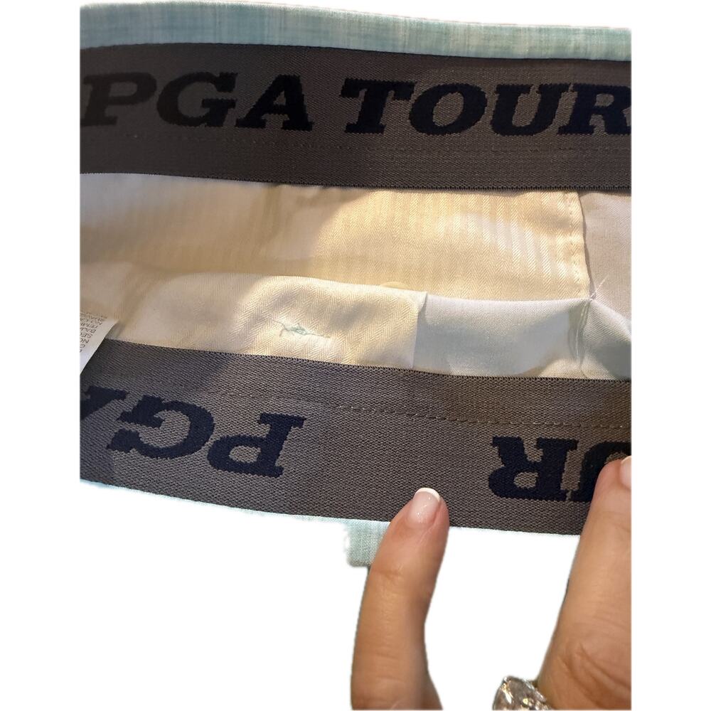 PGA Tour Golf Shorts Men's Size 38 Light Blue Plaid Chino Stretch Flat - Picture 2 of 4